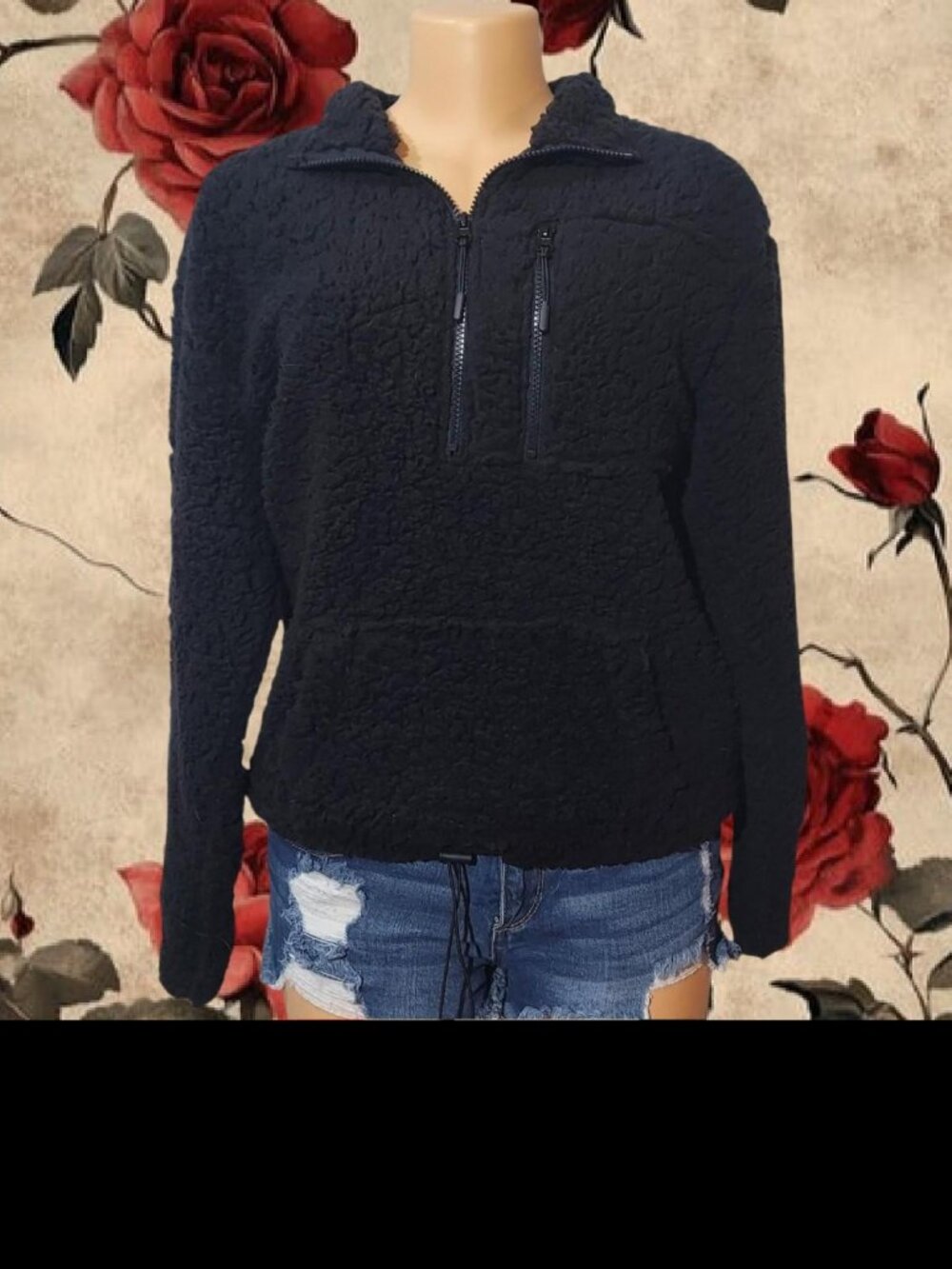 NWT No Boundaries Black Sherpa Top Coat Pullover Jacket